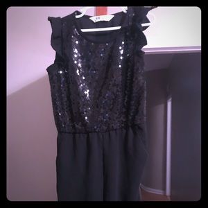 Black one piece sequins top romper